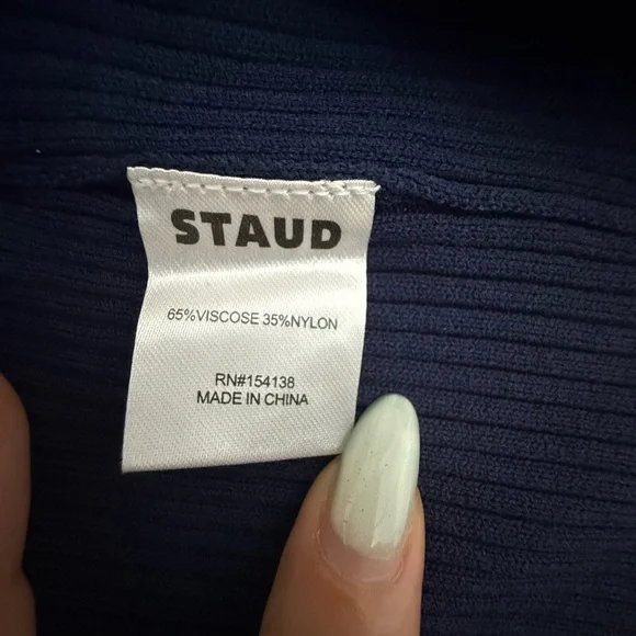 Staud Top Colorblock Ribbed Knit Shirt | Navy & Brick Red NTW - Picture 8 of 8